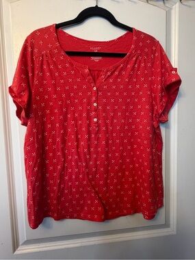 Sonoma Lifestyle 1X Red and White Patterned short-sleeve top
